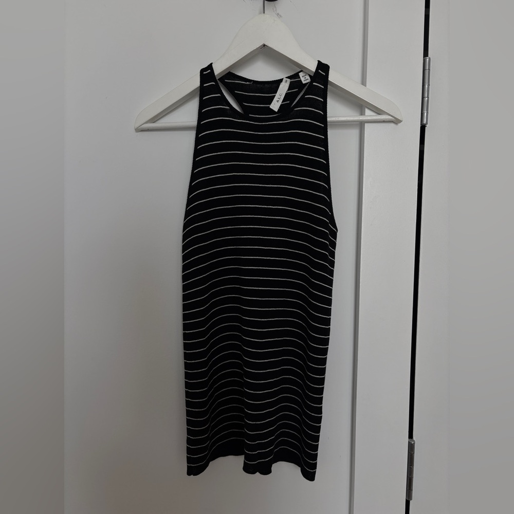 A.L.C. Racer back Tank Black with White Stripe Sleeveless Top